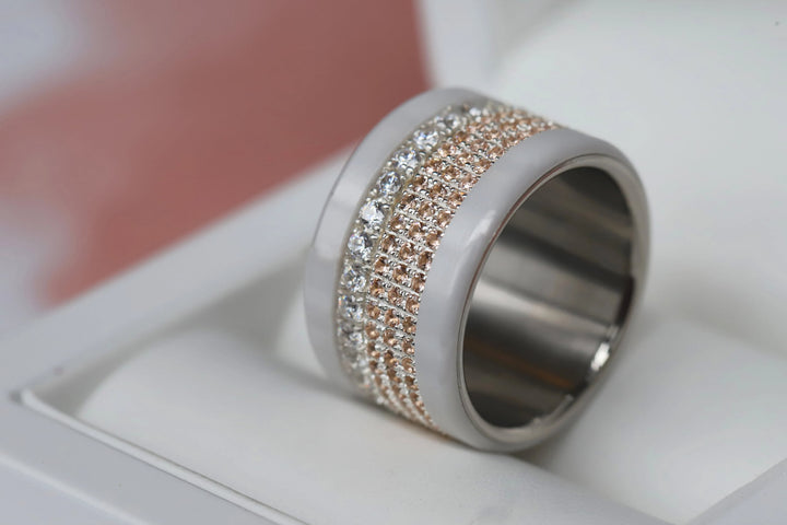 💍 Anneau (addon deux tiers) "Véla Pêche" en argent 925 serti de zircons pêches