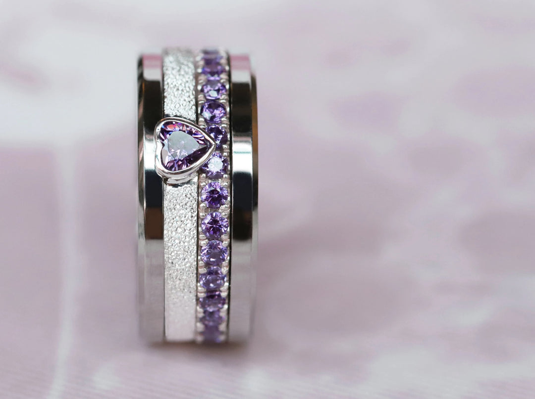 Open Heart - purple 💜 Medium 3D center en argent glitter 925 avec zircon violet pour bague mood interchangeable