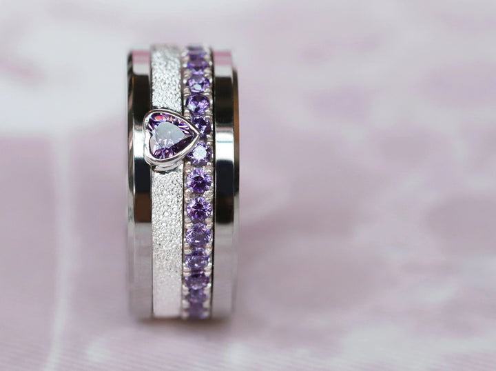 Open Heart - purple 💜 Medium 3D center en argent glitter 925 avec zircon violet pour bague mood interchangeable