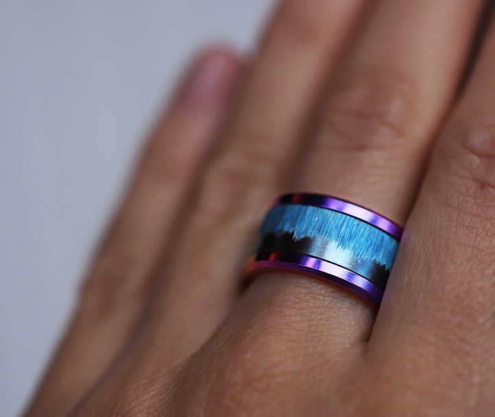 Anneau (addon) pour bague mood en acier bleu, Cristal de givre