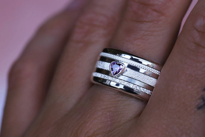 Open Heart - purple 💜 Medium 3D center en argent glitter 925 avec zircon violet pour bague mood interchangeable