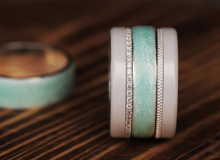 Aqua Glow 🐳 Deux tiers en argent 925 avec un revêtement en émail turquoise - paillettes