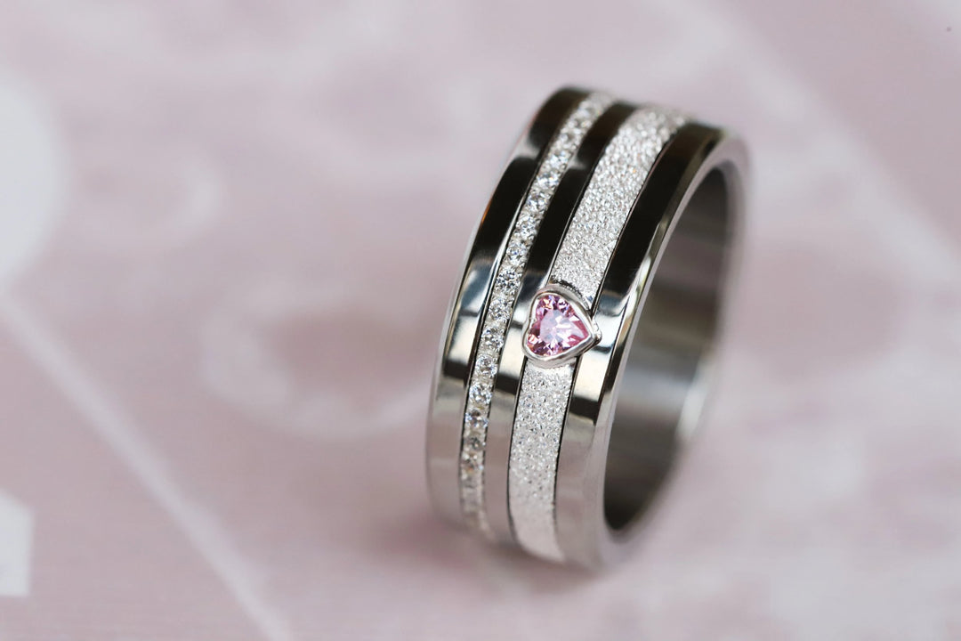 Open Heart - purple 💜 Medium 3D center en argent glitter 925 avec zircon violet pour bague mood interchangeable