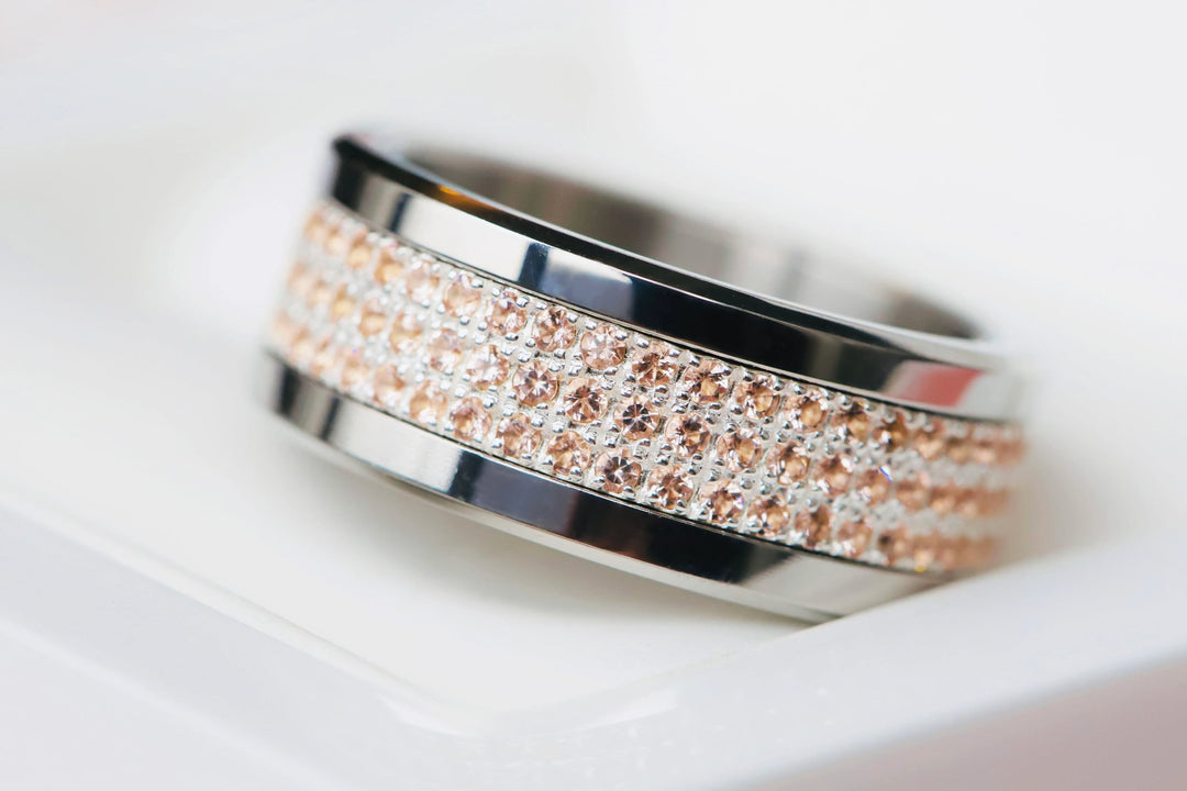 💍 Anneau (addon deux tiers) "Véla Pêche" en argent 925 serti de zircons pêches