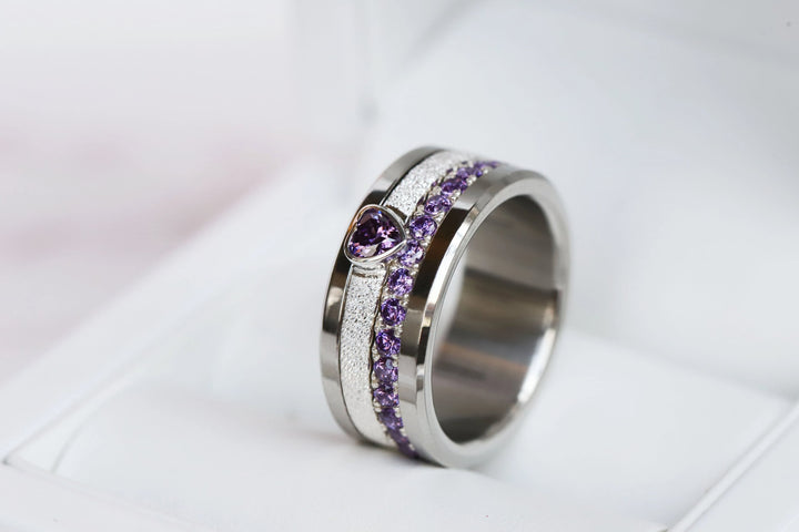 Open Heart - purple 💜 Medium 3D center en argent glitter 925 avec zircon violet pour bague mood interchangeable