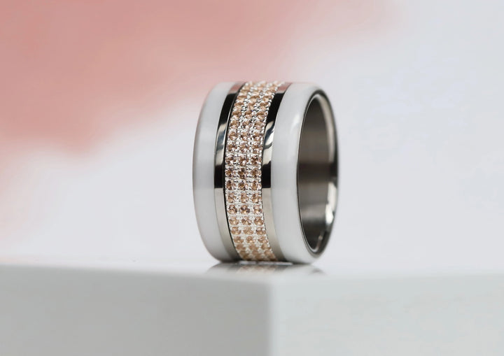 💍 Anneau (addon deux tiers) "Véla Pêche" en argent 925 serti de zircons pêches