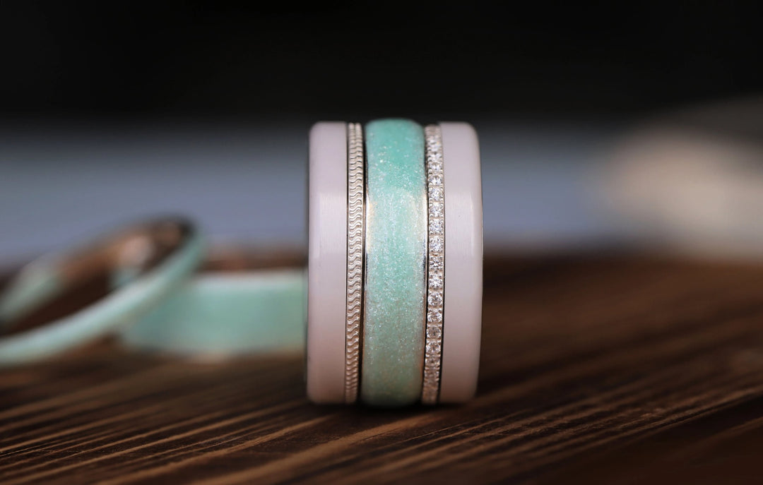 Aqua Glow 🐳 Deux tiers en argent 925 avec un revêtement en émail turquoise - paillettes