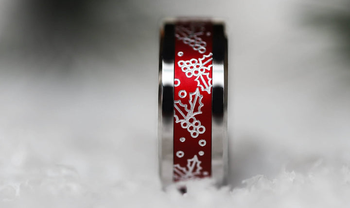 Anneau (addon ou addon deux tiers ) pour bague mood en aluminium rouge, Houx, collection Noël 2024