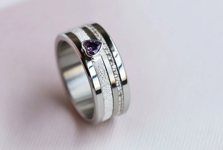 Open Heart - purple 💜 Medium 3D center en argent glitter 925 avec zircon violet pour bague mood interchangeable