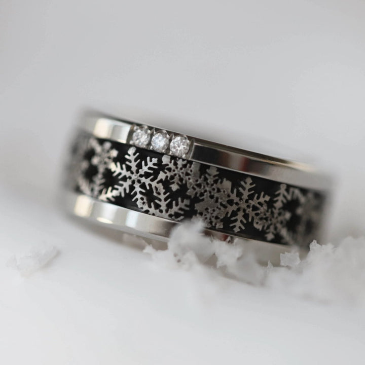 ❄️ Anneau (addon ou deux tiers) en acier découpé 09.FÉERIE DOUCE pour bague mood interchangeable ❄️