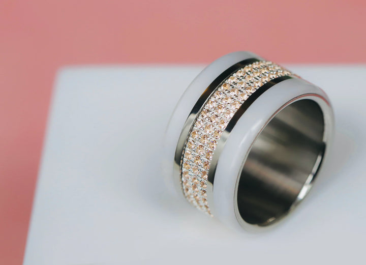 💍 Anneau (addon deux tiers) "Véla Pêche" en argent 925 serti de zircons pêches