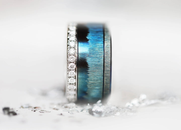 Anneau (addon) pour bague mood en acier bleu, Cristal de givre