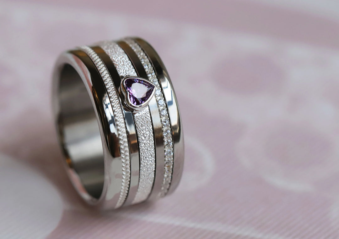 Open Heart - purple 💜 Medium 3D center en argent glitter 925 avec zircon violet pour bague mood interchangeable