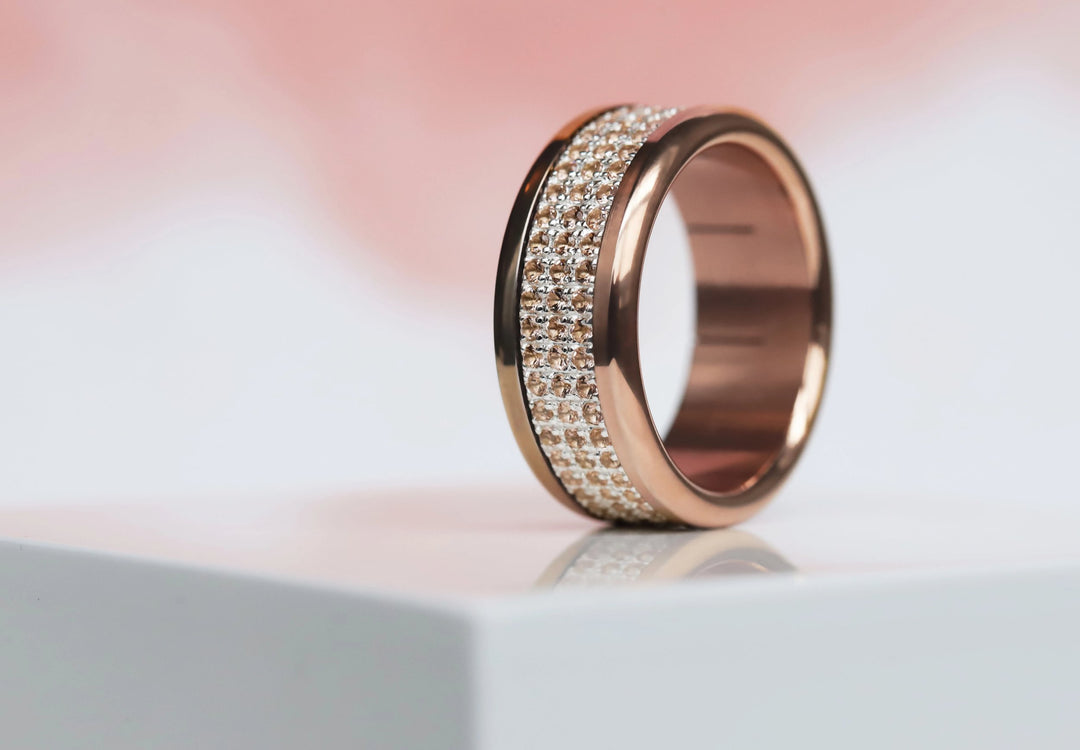 💍 Anneau (addon deux tiers) "Véla Pêche" en argent 925 serti de zircons pêches