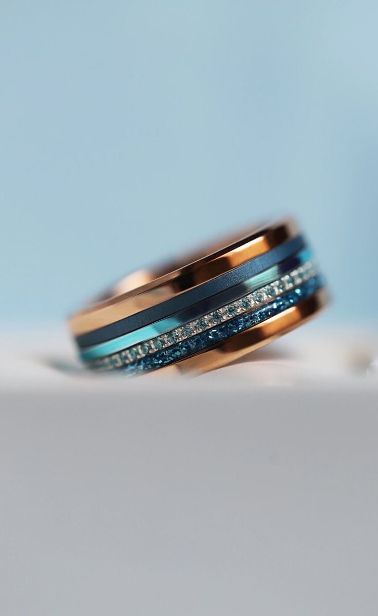 🩵 Pack de 2 anneaux (Addon Mini) en argent 925 "Sky" finition bleu ciel poli pour bague mood interchangeable