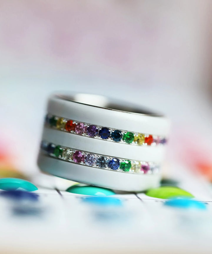 💍 Inner ring (medium addon) "Aura Rainbow" in 925 silver set with zircons