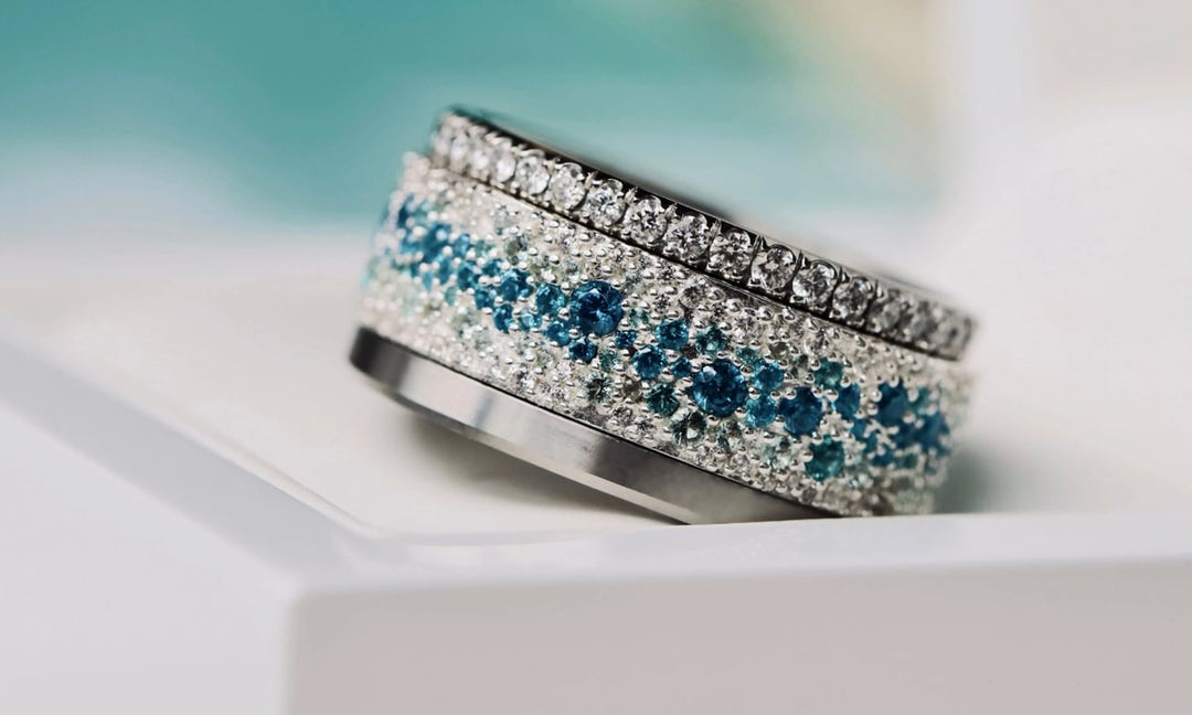 Anneau (addon) en argent Summer entièrement serti de zircons pour bague mood interchangeable