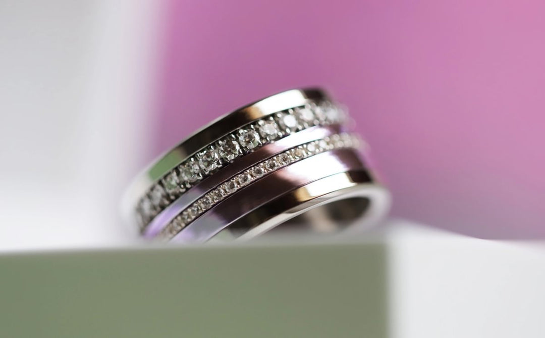 💜 Anneau (medium) en argent 925 "Lila" finition violet  pour bague mood interchangeable