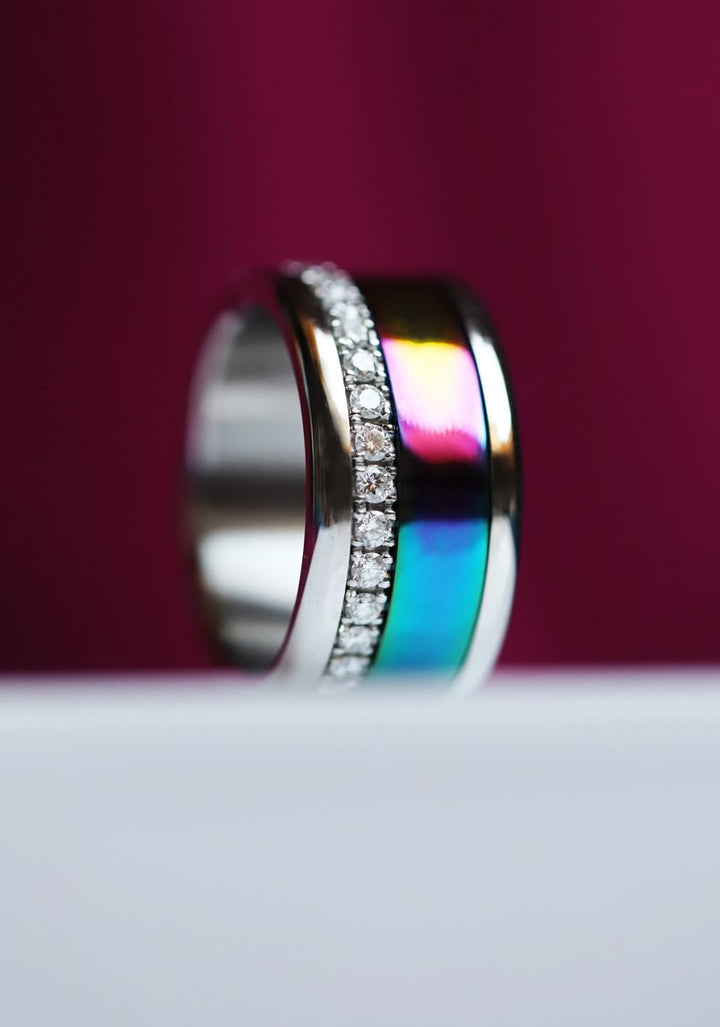 🌈 Innenring (2/3 Addon) aus 925 Silber „Himmel Glanz“ mit einer leuchtenden Regenbogen Beschichtung für deinen mood Ring