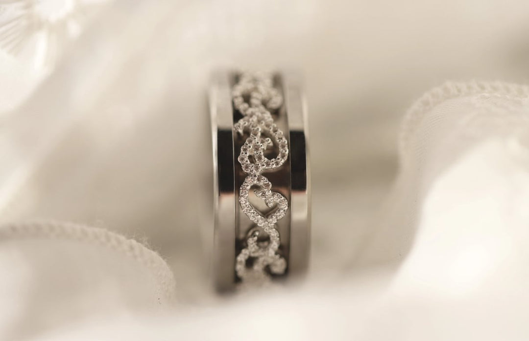 Innenring (2/3 Addon) "Königliche Arabeske" aus Silber vollständig mit mit Zirkonia Steine besetz, für den auswechselbaren mood Ring