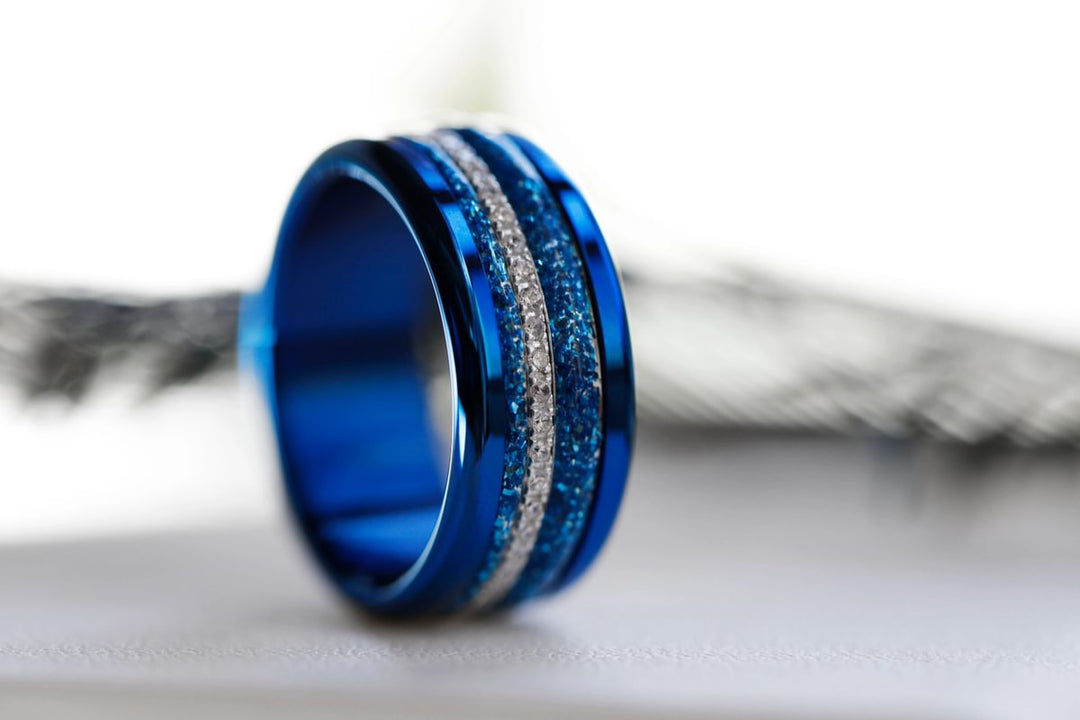 Blauer Mond 🌘 Innenring (Medium Addon) aus 925er Silber mit blauer Emaillebeschichtung - Pailletten