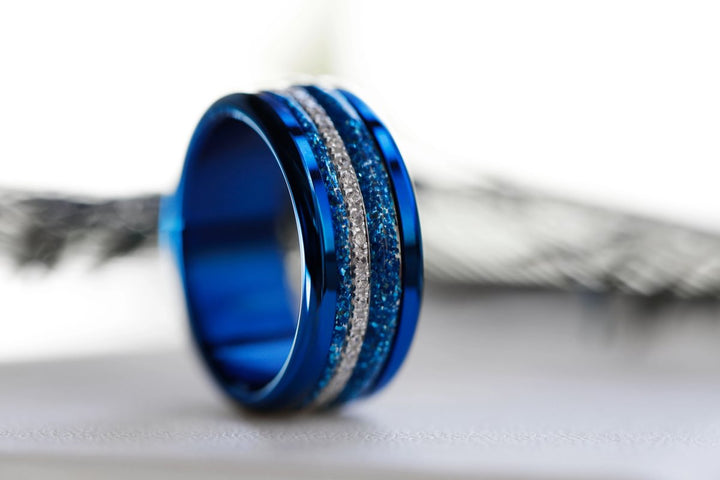 Blauer Mond 🌘 Innenring (Medium Addon) aus 925er Silber mit blauer Emaillebeschichtung - Pailletten