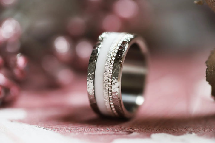 Set von 2 Innenringe (Mini Addons) aus 925er Silber "Ewiger Schnee" Glitter Ausführung  für auswechselbaren mood Ring