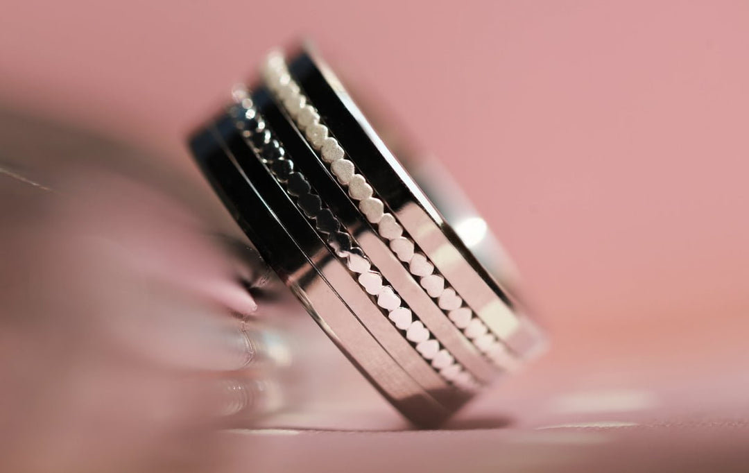 Pack de 2 anneaux(Addon Mini) en argent 925 "Coeurs" finition à choix pour bague mood interchangeable