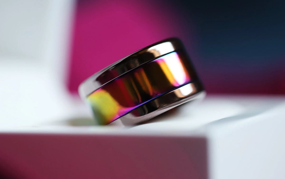 🌈 Inner ring (addon) in 925 silver "Glittering skies" intense rainbow finish for interchangeable mood ring