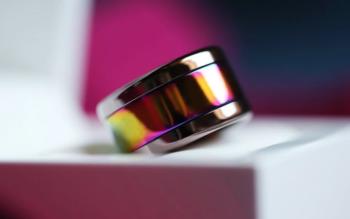 🌈 Inner ring (addon) in 925 silver "Glittering skies" intense rainbow finish for interchangeable mood ring