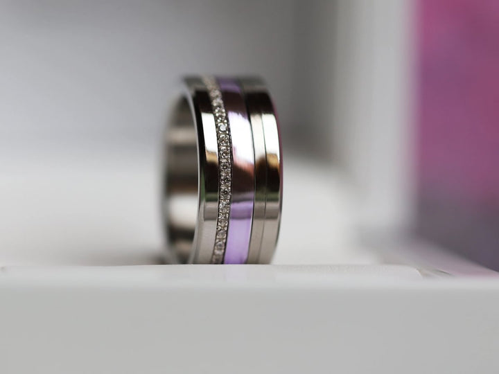 💜 Anneau (medium) en argent 925 "Lila" finition violet  pour bague mood interchangeable