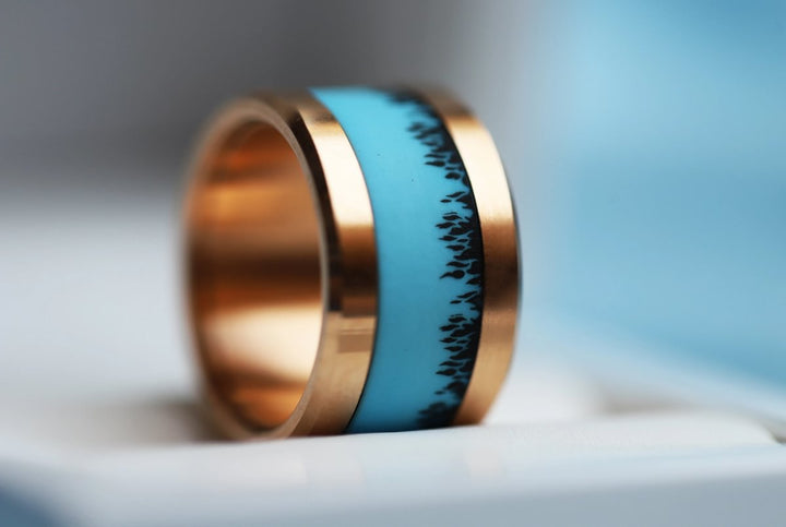 Inner ring in black and cyan polymer "Y'a pas le feu au lac" for mood ring
