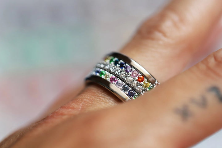 💍 Inner ring (medium addon) "Aura Rainbow" in 925 silver set with zircons