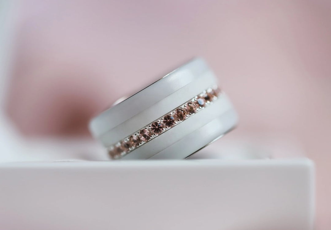 💍 Innenring (Medium Addon) "Aura Kabricot" aus 925er Silber mit apricotfarbenem Zirkonia Steine besetzt serti de zircons abricots