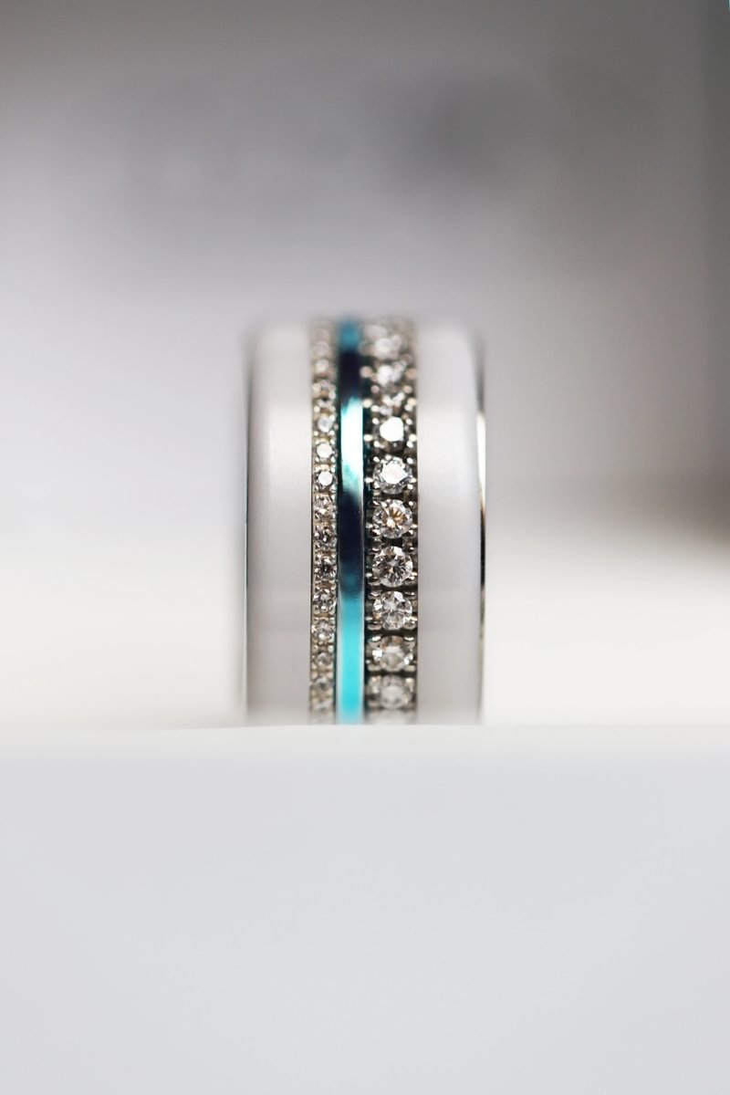 🩵 Pack de 2 anneaux (Addon Mini) en argent 925 "Sky" finition bleu ciel poli pour bague mood interchangeable