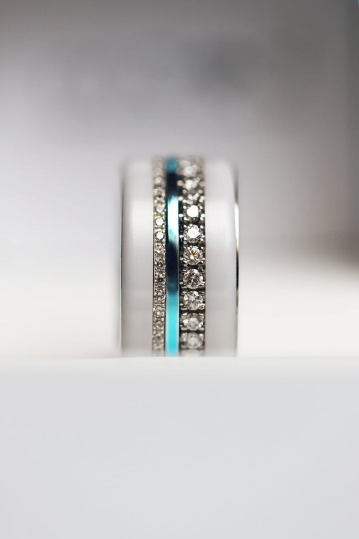 🩵 Pack de 2 anneaux (Addon Mini) en argent 925 "Sky" finition bleu ciel poli pour bague mood interchangeable