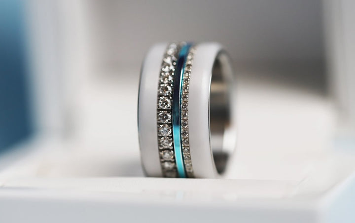 🩵 Pack de 2 anneaux (Addon Mini) en argent 925 "Sky" finition bleu ciel poli pour bague mood interchangeable