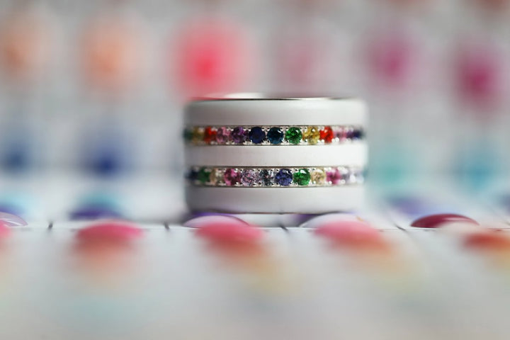 💍 Inner ring (medium addon) "Aura Rainbow" in 925 silver set with zircons