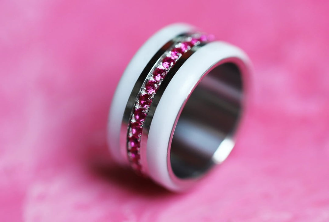 💍 Innenring (Medium Addon) "Rubinrote Aura" aus 925er Silber mit rubinroten Zirkonia Steine besetzt