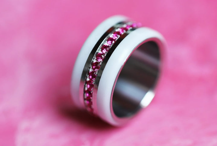 💍 Innenring (Medium Addon) "Rubinrote Aura" aus 925er Silber mit rubinroten Zirkonia Steine besetzt