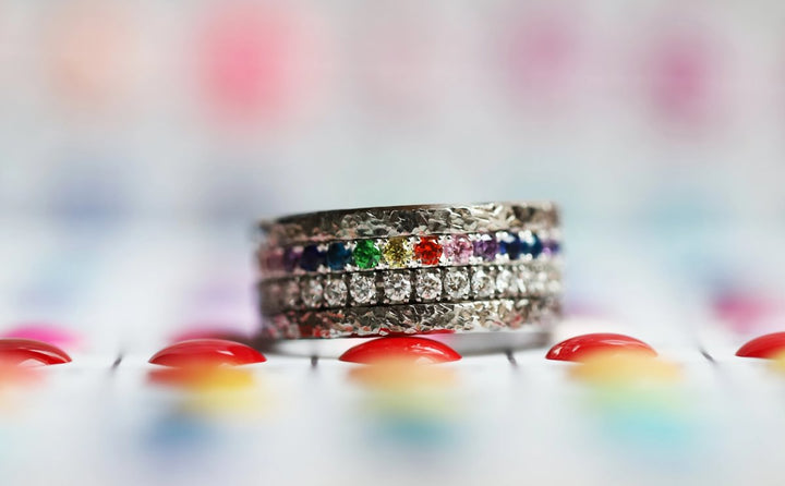 💍 Inner ring (medium addon) "Aura Rainbow" in 925 silver set with zircons