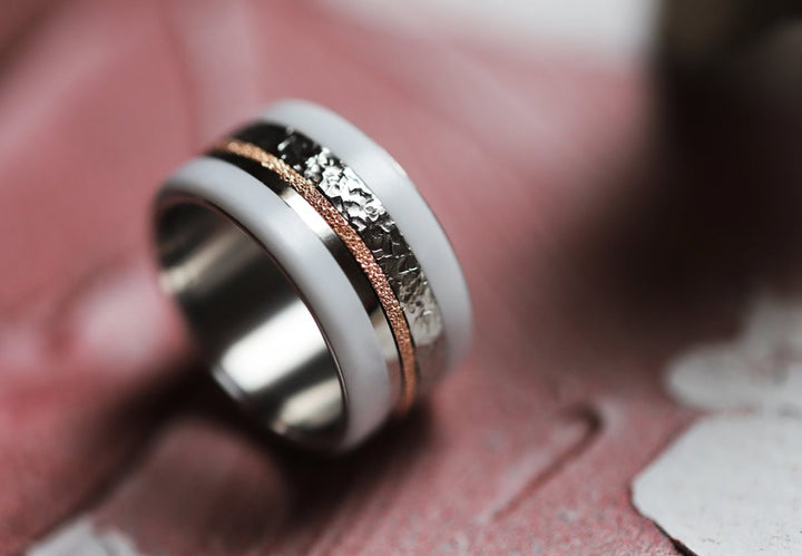 Pack de 2 anneaux(Addon Mini) en argent 925 "Neige éternelle" finition glitter rose gold pour bague mood interchangeable