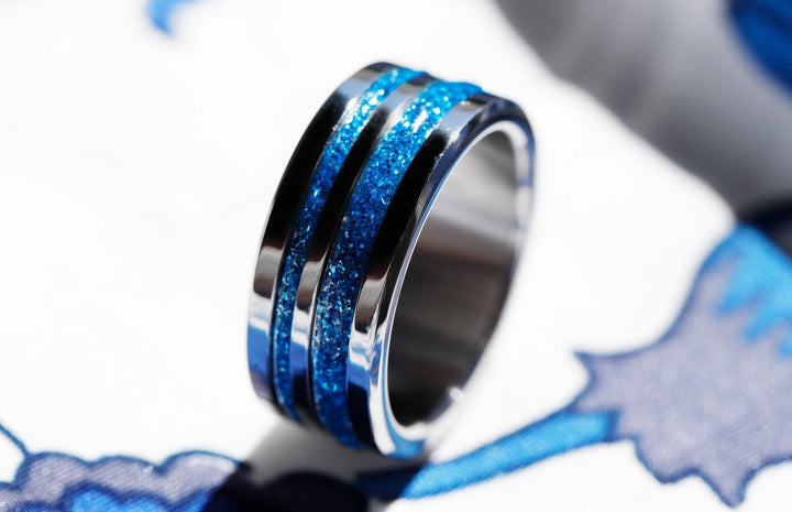 Blue moon 🌘 set of 2 inner rings (mini addons) in 925 silver with blue enamel coating - glitter