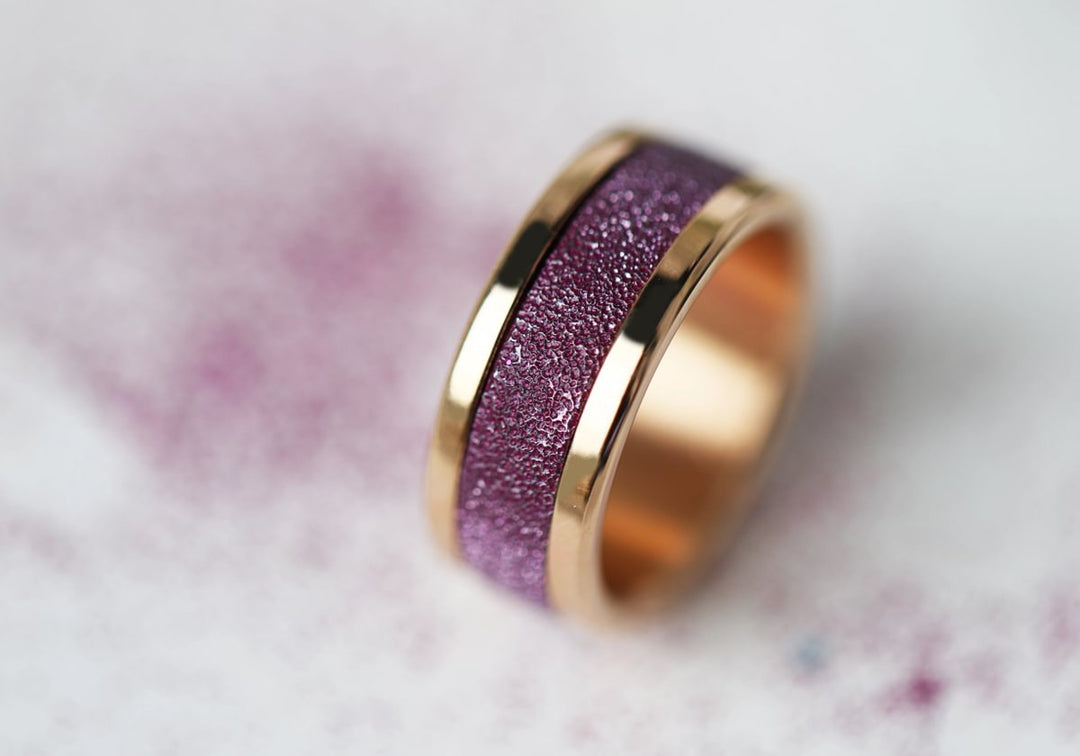 🍇 Inner ring (2/3 addon) in 925 silver "Cassis" glitter purple finish for interchangeable mood ring