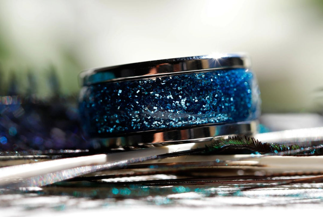 Blue moon 🌘 inner ring (addon) in 925 silver with blue enamel coating - glitter