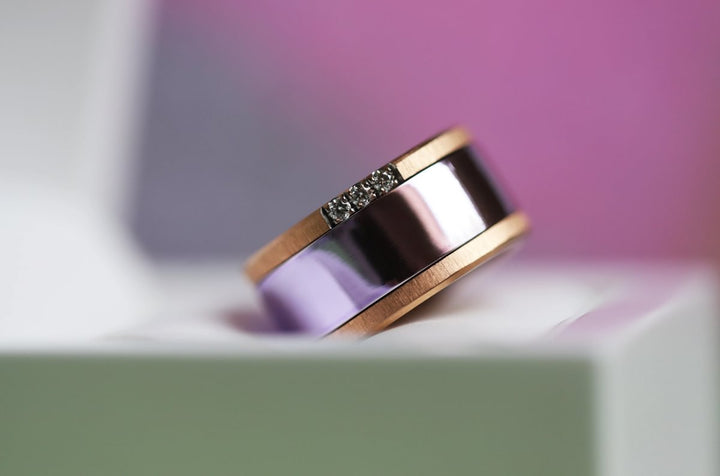 💜 Anneau (addon) en argent 925 "Lila" finition violet  pour bague mood interchangeable
