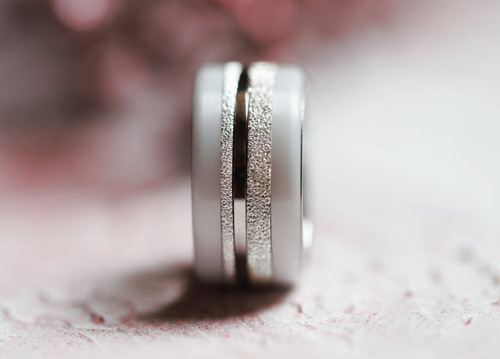 Set von 2 Innenringe (Mini Addons) aus 925er Silber "Ewiger Schnee" Glitter Ausführung  für auswechselbaren mood Ring