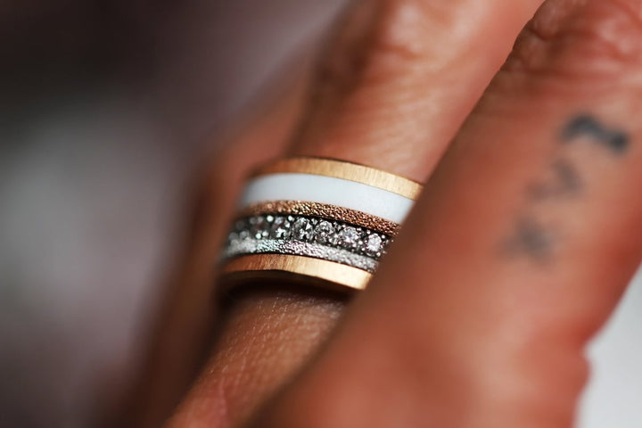 Set von 2 Innenringe (Mini Addons) aus 925er Silber "Ewiger Schnee" Glitter Ausführung  für auswechselbaren mood Ring