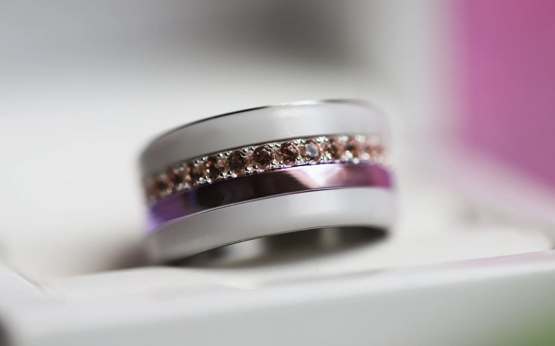 💜 Anneau (medium) en argent 925 "Lila" finition violet  pour bague mood interchangeable