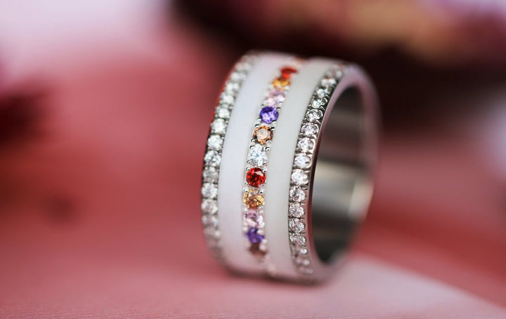 Inner ring (medium addon) "Autumn aura" in 925 silver set with autumn-colored zircons